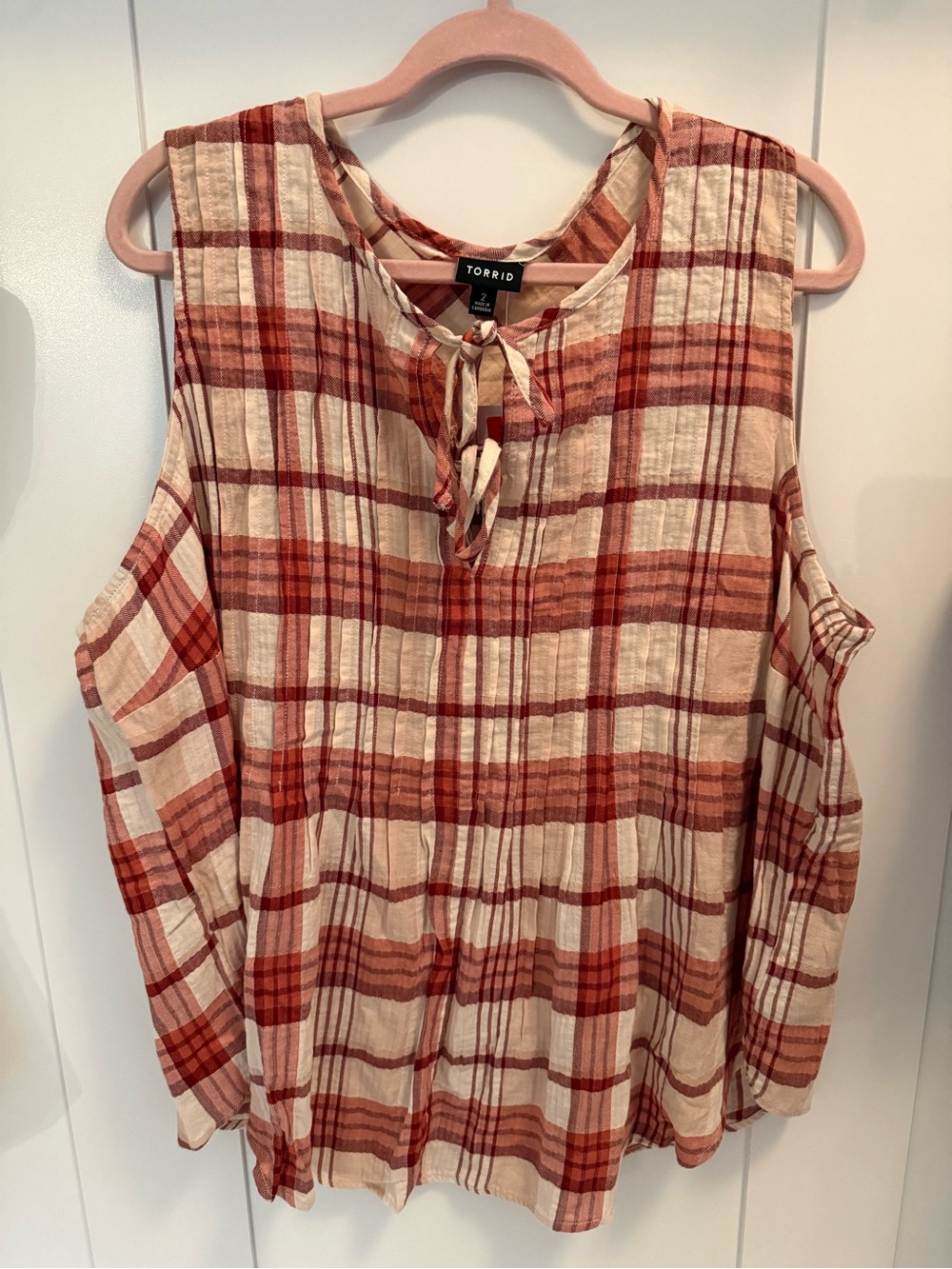 torrid Rust and Cream Plaid Sleeveless Tie-Front Tunic